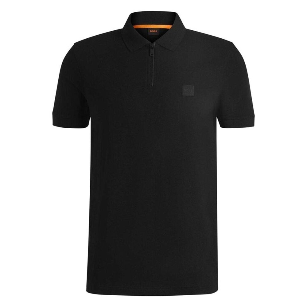 Boss Mens Logo Quarter Zip Polo Shirt / Black